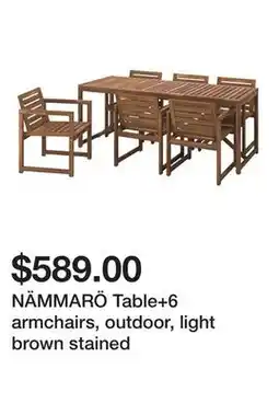 Ikea NÄMMARÖ Table+6 armchairs, outdoor, light brown stained offer