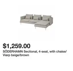 Ikea SÖDERHAMN Sectional, 4-seat, with chaise/Viarp beige/brown offer