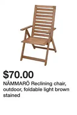 Ikea NÄMMARÖ Reclining chair, outdoor, foldable light brown stained offer