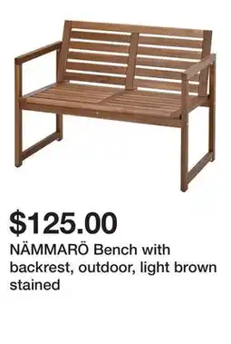 Ikea NÄMMARÖ Bench with backrest, outdoor, light brown stained offer
