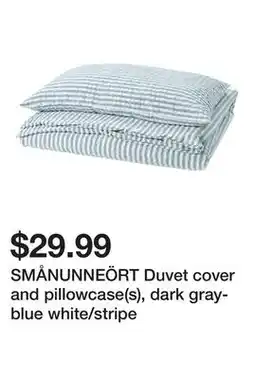 Ikea SMÅNUNNEÖRT Duvet cover and pillowcase(s), dark gray-blue white/stripe offer