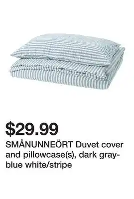 Ikea SMÅNUNNEÖRT Duvet cover and pillowcase(s), dark gray-blue white/stripe offer