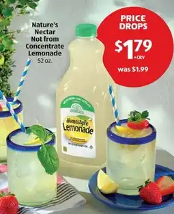 Aldi Nature's nectar not from concentrate lemonade offer