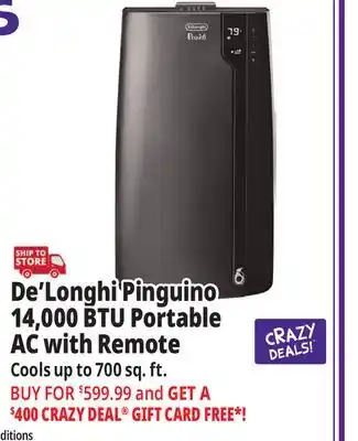 Ocean State Job Lot De'Longhi Pinguino 14 000 BTU Portable Air Conditioner offer