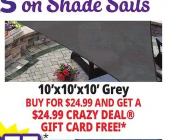 Ocean State Job Lot 10'x10'x10' Grey Shade Sails offer