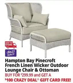 Ocean State Job Lot Hampton Bay Pinecroft French Linen 2-Piece Wicker Outdoor Lounge Chair and Ottoman White/Tan offer