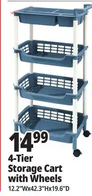 Ocean State Job Lot HomeLiving 4-Tier Multipurpose Storage Cart with Wheels offer