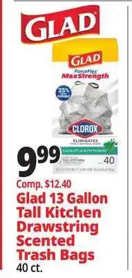 Ocean State Job Lot Glad 13 Gallon Tall Kitchen Drawstring Scented Trash Bags offer
