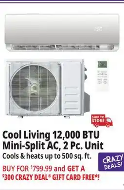 Ocean State Job Lot Cool Living 12 000 BTU Mini-Split Air Conditioner 2-Piece Unit Kit offer