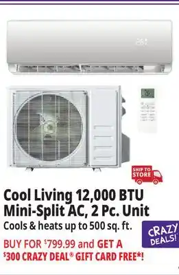 Ocean State Job Lot Cool Living 12 000 BTU Mini-Split Air Conditioner 2-Piece Unit Kit offer
