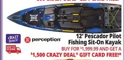 Ocean State Job Lot Perception Pescador Pilot 12.0 Fishing Pedal Kayak Sonic Camo offer