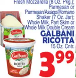 Bravo Supermarkets GALBANI RICOTTA, 15 Oz. Cntr offer
