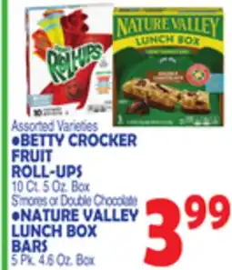 Bravo Supermarkets BETTY CROCKER FRUIT ROLL-UPS 10 Ct. 5 Oz. Box, NATURE VALLEY LUNCH BOX BARS 5 Pk. 4.6 Oz. Box offer