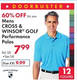 Boscov's Mens CROSS & WINSOR GOLF Performance Polos offer