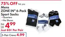 Boscov's Mens ZONE IN 6-Pack Sport Socks offer