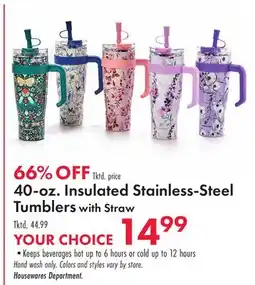 Boscov's 40-oz. Insulated Stainless-Steel Tumblerswith Straw offer