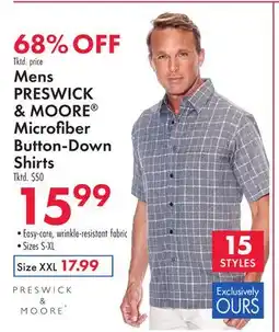 Boscov's Mens PRESWICK & MOORE Microfi ber Button-Down Shirts offer