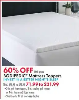 Boscov's BODIPEDIC Mattress Toppers offer