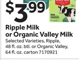Stop&Shop Ripple Milk or Organic Valley Milk offer