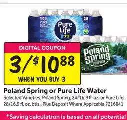 Stop&Shop Poland Spring or Pure Life Water offer