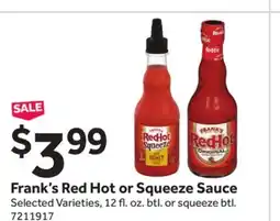Stop&Shop Frank's Red Hot or Squeeze Sauce offer
