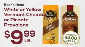 DeCicco & Sons Boar's Head White or Yellow Vermont Cheddar or Picante Provolone offer