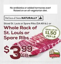 DeCicco & Sons Sliced St. Louis or Whole Rack of St. Louis or Spare Ribs offer