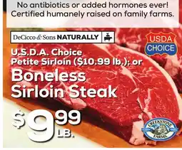 DeCicco & Sons Boneless Sirloin Steak offer