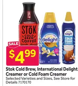 Stop&Shop Stok Cold Brew, International Delight Creamer or Cold Foam Creamer offer