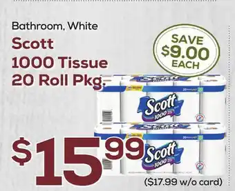 DeCicco & Sons Scott 1000 Tissue 20 Roll Pkg offer