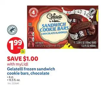 Lidl Gelatelli frozen sandwich cookie bars, chocolate offer