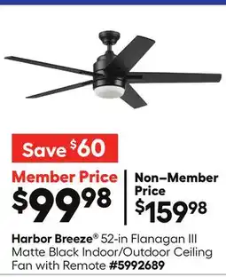 Lowe's Harbor Breeze 52-in Flanagan III Matte Black Indoor/Outdoor Ceiling Fan with Remote offer