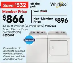 Lowe's 3.5-cu ft Washer, 7-cu ft Electric Dryer offer