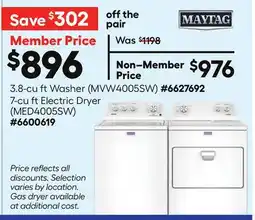 Lowe's 3.8-cu ft Washer, 7-cu ft Electric Dryer offer