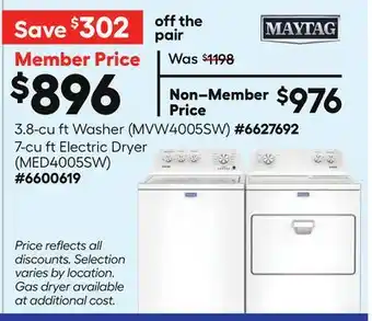 Lowe's 3.8-cu ft Washer, 7-cu ft Electric Dryer offer