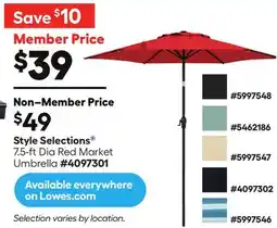Lowe's 7.5-ft Dia Red Market Umbrella offer