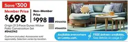 Lowe's 3-Piece Dunes Wicker Patio Conversation Set offer