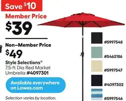 Lowe's Style Selections 7.5-ft Dia Red Market Umbrella offer