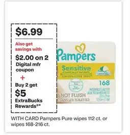 CVS Pampers Pure wipes 112 ct. or wipes 168-216 ct offer