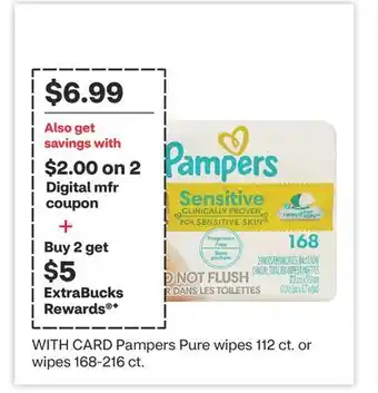 CVS Pampers Pure wipes 112 ct. or wipes 168-216 ct offer