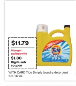 CVS Tide Simply laundry detergent 105-117 oz offer