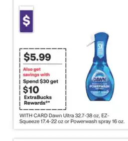 CVS Dawn Ultra 32.7-38 oz, EZ-Squeeze 17.4-22 oz or Powerwash spray 16 oz offer