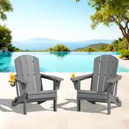 Walmart SERWALL Outdoor Adjustable Folding HDPE Adirondack Chairs Set of 2 with Cup Holder, Gray offer