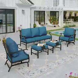 Walmart Sophia&William 7 Seat Patio Furniture Set Outdoor Sofa Conversation Set with Ottomans, Pacific Blue offer