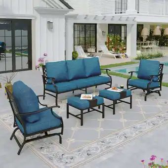 Walmart Sophia&William 7 Seat Patio Furniture Set Outdoor Sofa Conversation Set with Ottomans, Pacific Blue offer