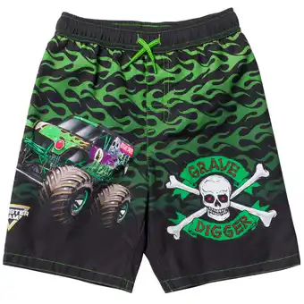 Walmart Monster Jam Grave Digger UPF 50+ Swim Trunks Bathing Suit Toddler to Little Kid offer