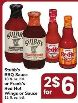 Safeway Stubb's BBQ Sauce or Frank's Red Hot Wings or Sauce offer