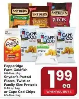 Safeway Pepperidge Farm Goldfish, Snyder's Pretzel Pieces, Twist or Family Size Pretzels, Cape Cod Chips offer