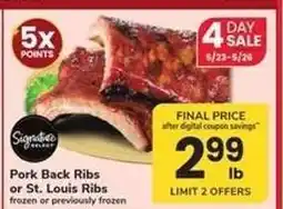 Safeway Pork Back Ribs or St Louis Ribs offer