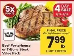 Safeway Beef Porterhouse or T-Bone Steak Value Pack offer